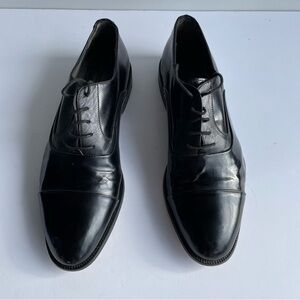 JOHNSTON & MURPHY CELLINI BLACK DEERSKIN MADE IN ITALY CAP TOE OXFORDS   10.5 M